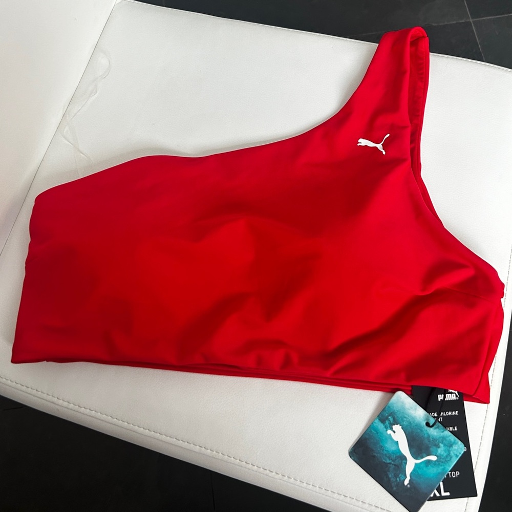 Puma sexy One-Shoulder Vibrant Red Bathing suit top NWT size XL